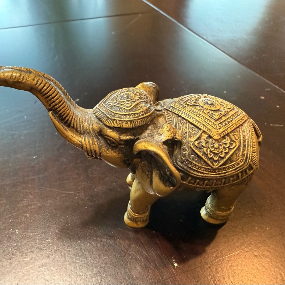 Ornate Asian Small Bronze color Elephant Figurine